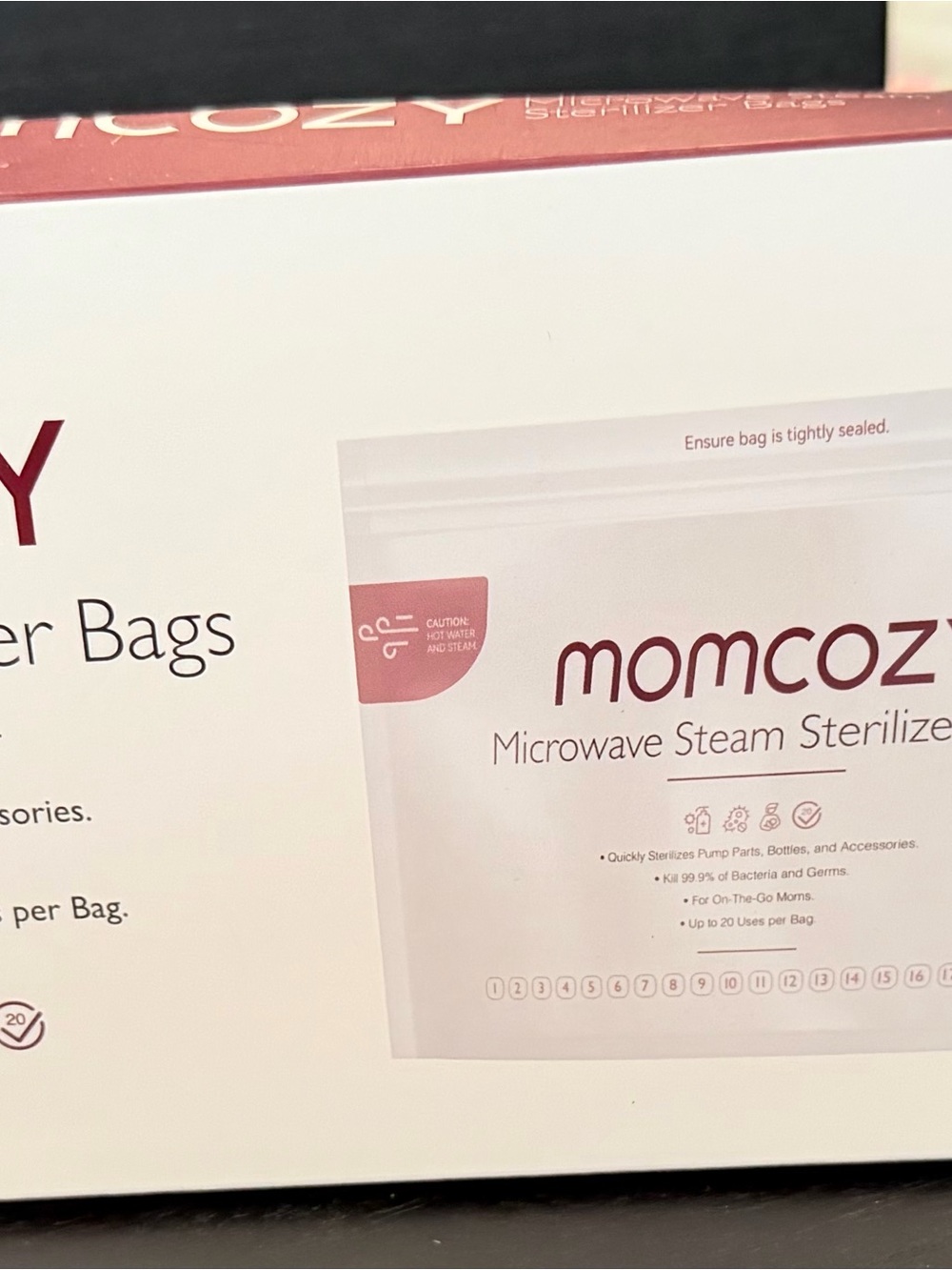 Momcozy Microwave Steam Sterilizer Bags - White & Dusty Rose